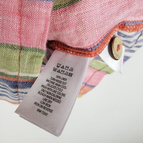 C&C California womens Medium multicolor rainbow stripe linen cropped camp shirt - Picture 6 of 6